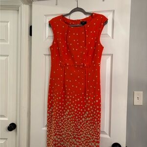 Orange and Cream Midi Sheath Dress with Sleeveless Design for Cocktail